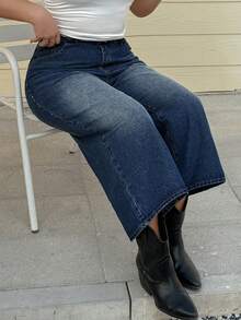 Dazy Plus Distressed Washed Wide Leg Jeans, Versatile For Commuting, Paired With Boots, All Season - Medium Wash - View 9