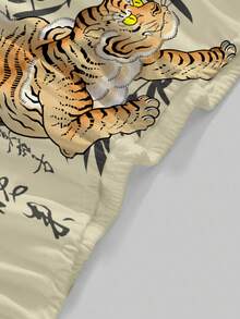 ROMWE Avant Top de tirantes finos y espalda descubierta sexy para mujer con diseño de tigre, hoja de bambú y caligrafía de eslogan - Beis - Ver 3