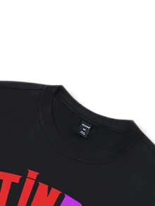 ROMWE MEN Street Life 男士休闲卡通字母印花T恤，夏季款 - 黑色 - 查看 6