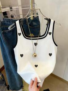 Resyla 新款热销女式爱心印花宽松休闲撞色条纹修身背心