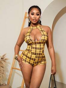 BamGleam Summer Fashionable Sexy Plaid Hollow Out Backless Halter Top And Shorts 2 Pieces Set   , Summer Outfits For Women , Summer Outfits ,  Summer Outfit For Women , Beach Vacation Outfits For Women , Vacation Outfits Women  , Holiday Outfits For Women  , Vacation  , Holiday  , Summer Holiday Outfits , Holiday Outfits  , Vacation Outfits For Women , Vacation Dresses Vacation Dress  , Beach Vacation Outfits For Women, Summer , Summer Clothes  , Summer Outfits For Women , Summer Outfits ,  Summer Outfit For Women,,Casual Sets For Women  , Casua - Multicolor - View 1
