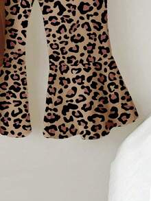 1 Set Baby Girls Lovely Rabbit Ear Leopard Print Round Neck Short Sleeve T-Shirt And Knitted Leggings Cute Outfit, Leopard Print T-Shirt Set, Cartoon Rabbit Print Clothing - Multicolor - View 5