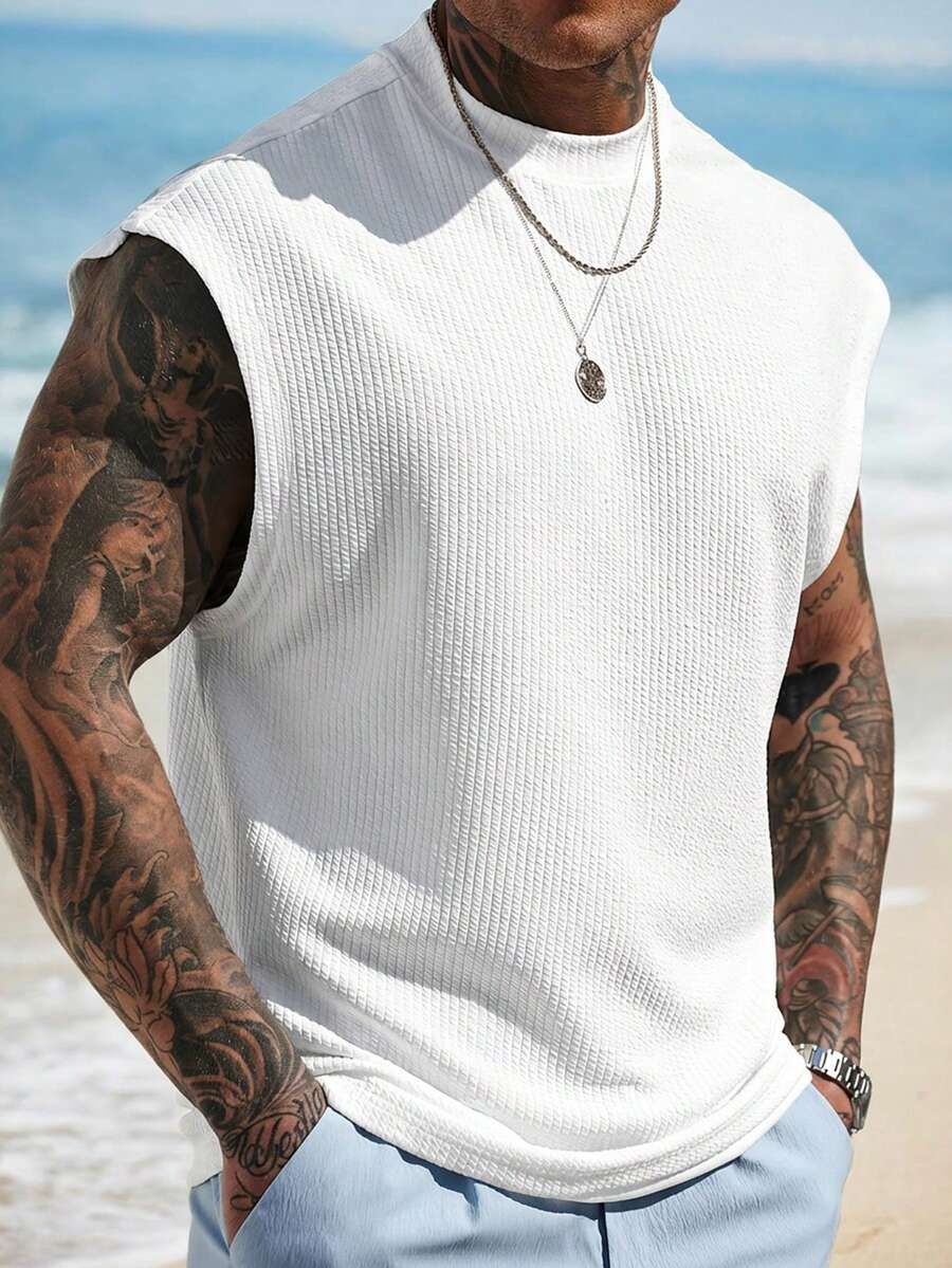 Ventusail 男士纯色圆领短袖休闲上衣，日常穿着 - 白色 - 查看 1