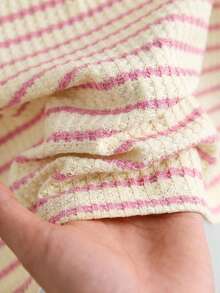 CosyJoli Plus Size Women's Casual Commuter Striped Print Bowknot Decor Short Sleeve T-Shirt, Summer - Pink - View 7
