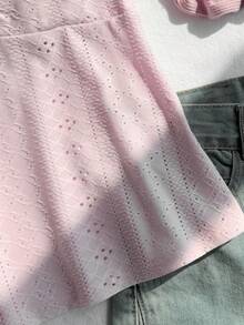 SHEIN 少女休闲舒适提花针织套头衫 - 粉色 - 查看 4