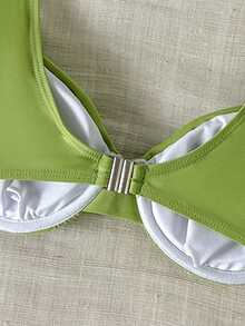 SHEIN Swim Chicsea 女士纯色褶皱泳衣上装，适合夏季度假和海滩穿着 - 綠色 - 查看 9