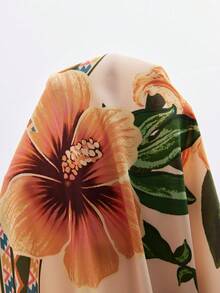 Travachic 女士梭织印花V领七分袖连衣裙 - 橘色 - 查看 8