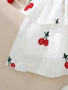 Souflis Souflis Baby Mädchen Sommer Neu Rüschen Kragen Lochstickerei Kirsche Muster Vintage Ärmellos Kleid - Rot-Weiß - Übersicht 6