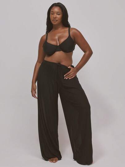 MUSERA Plus Size Mesh Wide Leg Pants Trousers Cover Up Spring Summer Easter Cute Holiday Vacation Swim Ibiza Beach Sexy