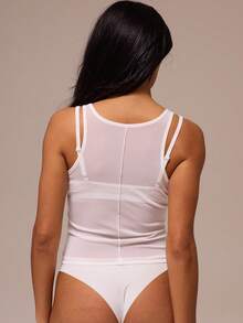 MUSERA ESSENTIALS Scoop Neck Fitted Sheer Mesh Tank Top Winter Spring Night Out Sexy Cute Mesh Fitted Essential - White - View 4