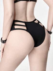 ROMWE Women's Gothic Style Milk Silk Rivet Sexy Thong Panties - Black - View 3