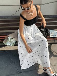 SuriyaCove Women's Summer New French Retro Polka Dot A-Line Waist Flare Dress - Black and White - View 6