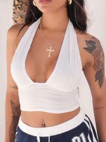 Rayane Ketlyn 純色無背部背心y2k短款上衣 - 白色 - 查看 3