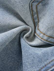 SHEIN Baby Boy Summer Casual Distressed Ripped Frayed Blue Button Front Pockets Skinny Denim Shorts,Baby Spring/Summer Spring Break Daily Wear - Light Wash - View 3