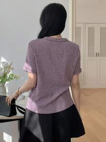 DAZY 女士休闲纯色短袖T恤，夏季 - 紫色 - 查看 4