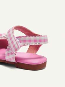Cozy Pixies 一双女童粉白格子蝴蝶结夏季露趾凉鞋，适合日常穿着、夏季外出玩耍，搭配裙子时尚百搭，公主风方头凉鞋 - 粉色 - 查看 8