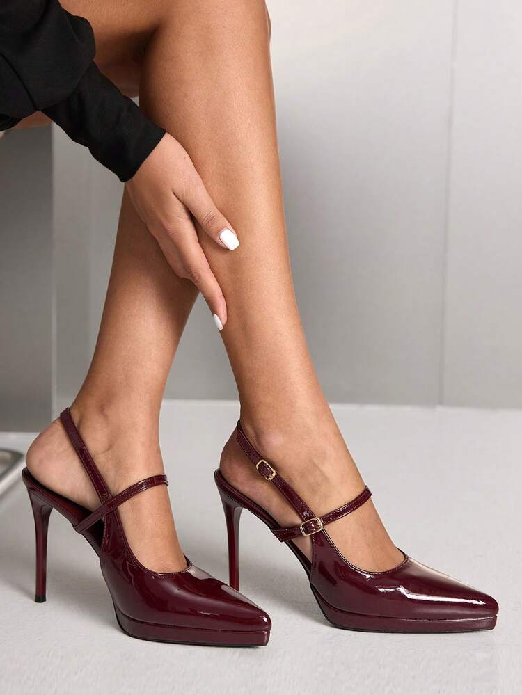 CUCCOO SZL Chaussures femme Chaussures à talons hauts fins et pointus Hauteur de la table d'eau Bordeaux Chaussures à talons hauts pour femmes Chaussures à bride arrière Chaussures de mariage, de soirée, de boîte de nuit Chaussures à talons hauts simples et élégantes pour la Saint-Valentin