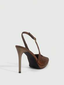 CUCCOO SZL Women Shoes Women's Pointed Thin High Heel Height Water Table Brown Rhinestone Women's High Heel Shoes Back Lift Empty Shoes Wedding Party Banquet Nightclub Stylish Gorgeous Simple High Heel Women's Shoes - Bronze - View 8