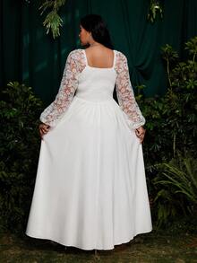 Roveilla Spring, Summer Elegant Vacation French Retro Diamond Chiffon Mesh Embroidery Texture Puff Sleeve V-Neck Waist Cinched Slim Fit Princess Dress, Spring/Summer Women Outfit, Wedding Guest - White - View 2