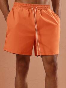 SUMWON Regular Fit Pull On Bermuda Swim Shorts Beach Summer Vacation Pool Swimming Drawstring Waist Casual Swimwear - Orange - View 7