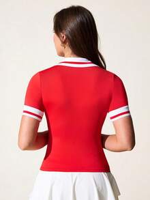 Core Rhythm Damska koszulka polo sportowa z krótkim rękawem i zamkiem błyskawicznym w kontrastowym kolorze - Wielokolorowe - Zobacz 2