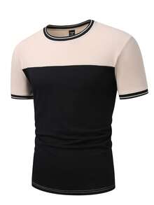 Manfinity Homme 男士条纹圆领短袖休闲百搭T恤，男士复古风，适合日常休闲、周末旅行、户外活动、探险旅行、轻松的工作环境或半正式场合，可作为男友/丈夫礼物、周年纪念/生日礼物、派对、夏季假期、婚礼、春夏、复活节等场合穿着。男士时尚撞色圆领Polo衫短袖休闲修身款，男士T恤，男士夏季服装，男士背心，男士时尚设计师T恤 - 彩色 - 查看 3