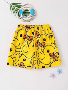 SHEIN Quần bơi nam tuổi teen kiểu dáng thường ngày, in hình vịt vàng hoạt hình ngộ nghĩnh, phối màu tương phản, mỏng nhẹ, thích hợp cho kỳ nghỉ biển, bãi biển, tiệc bể bơi, mùa xuân/hè. - Nhiều màu - Xem 4
