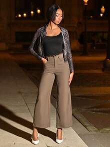 Mima John Celana Wanita Longgar Kasual dengan Patchwork Renda - Coffee Brown - View 5