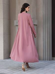 Yasmyna Women's Elegant Arabic Abaya Robe With Long Sleeves And Bubble Pearls, Spring/Summer - Purple - View 2