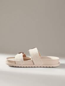 Solecia Women's Buckle Design Casual Fashionable Flat Sandals - White - View 3