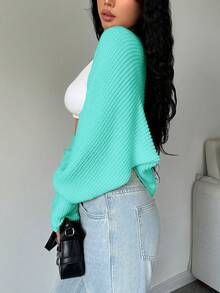 SHEIN Unity Women's Solid Color Short Casual Cropped Cardigan - Green - View 7