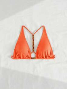 Swim Vcay Áo bikini đính hạt màu trơn dành cho nữ mùa hè đi biển - Màu Cam cháy - Xem 4