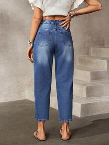 EMERY ROSE Women's Pocket Button Casual Versatile Commuting Denim Jeans - Blue - View 9