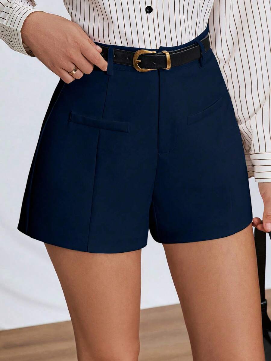 RosyDaze Quần short nữ màu trơn, kiểu dáng thường ngày, thích hợp cho mùa hè và đi làm. - Màu xanh hải quân - Xem 1