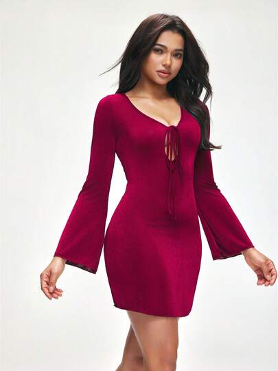 SHAPORA Glänsande minimalistiska bekväma, åtsittande, moderiktiga nattkläder, långärmad kort klänning för kvinnor