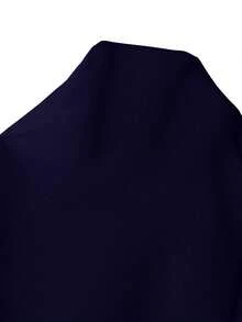 Chiquease Camisa de manga larga con volantes y bajo curvo de unicolor simple para uso diario y casual de mujer, primavera/otoño - Azul Marino - Ver 3