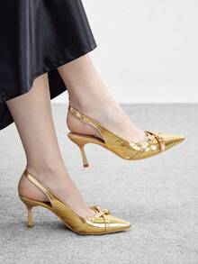 CUCCOO BIZCHIC Damskor Dam Spetsiga Tunna Höga Klackar Guldfärgade Korsrem Bakrem Mode Mångsidiga Pendlare Dagliga Arbete Dam Höga Klackar Bak Tomma Damskor - Guld 1 - Visa 3