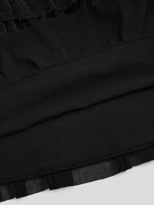 Sweetra 女士优雅派对性感不对称露肩亮片面料时尚荷叶边长袖连衣裙 - 黑色 - 查看 8