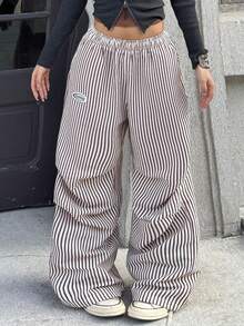 Coolane Women's Summer Basic Striped Wide Leg Sweatpants - Khaki - View 4