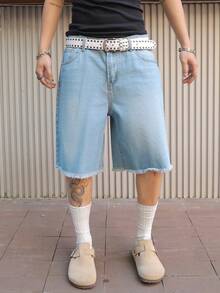 PAVTROS Men's Casual Washed Distressed Denim Shorts, Summer - Blue - View 8