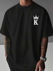 Manfinity LEGND Men's Casual Fashionable Street Skull Crown Letter Print Loose Fit Black T-Shirt, Summer - Black - View 2