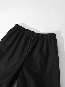 SHEIN 温柔优雅的风格——无袖藏蓝色翻领系带上衣，饰以珍珠纽扣，搭配舒适宽松的阔腿裤，时尚百搭的大女孩两件套！优雅的无袖上衣和裤子套装，更添小女孩的魅力。 - 黑色 - 查看 10