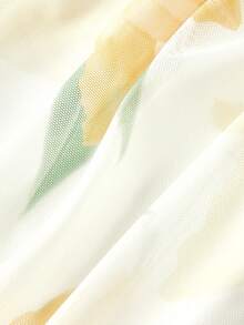 SHEIN MOD 梦幻浪漫黄色花卉印花垂褶领两件套——美人鱼裙摆，珍珠链饰，适合花园茶会、约会、派对、女士春夏装、春假、度假、野餐、节日、生日等场合 - 黃色 - 查看 7