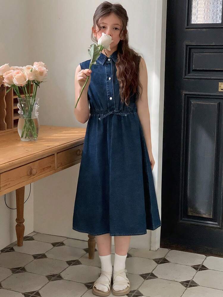 Girls Denim Sleeveless Collared Dress, Tween Girl Fall Clothes