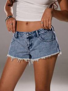 TRNVIE Women's Casual Distressed Denim Shorts With Slant Pockets, Summer - Medium Wash - View 8