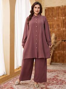 Lacomfia 2条装女士纯色优雅刺绣阔腿裤，休闲百搭，大码 - 粉色 - 查看 5