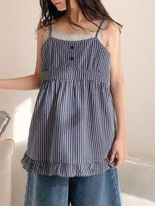 DAZY Tween Girls Woven Striped Contrast Lace Camisole Summer - Blue - View 7