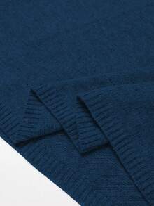 Franclia Nuovo set da 2 pezzi autunno/inverno, maglia smanicata con collo a giro e motivo floreale 3D abbinata a gonna midi a-line in maglia, stile versatile e ampio - Blu - Visualizzare 8