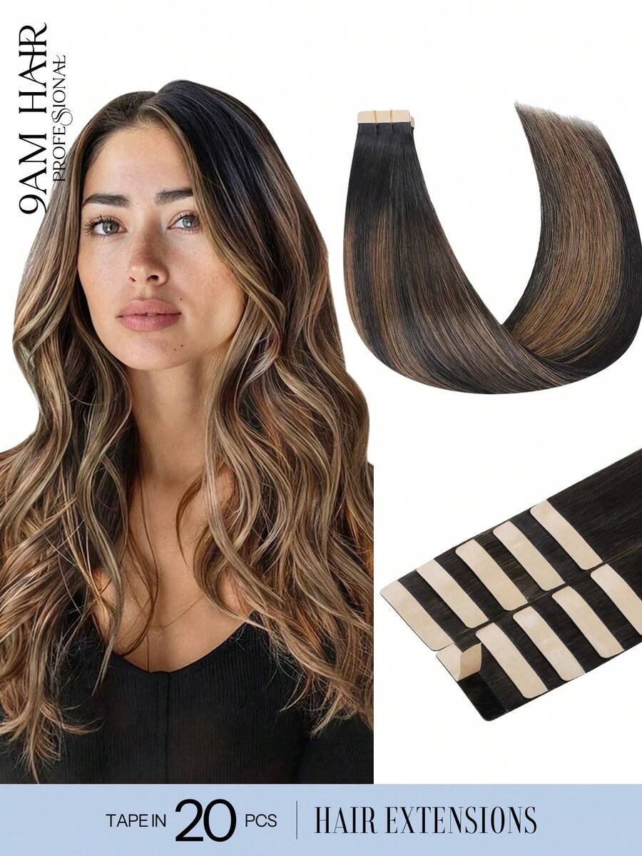 20 件直发接发带 100% 真人雷米真人发 14-24 英寸天然高品质 50 克/包适用于沙龙丝滑无缝隐形 PU 接发带 - S1B/6/1B - 查看 1