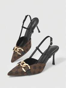 Sleekvia Women's Pointed Toe Buckle Design Everyday Versatile Fashion High Heels - Brown - View 2